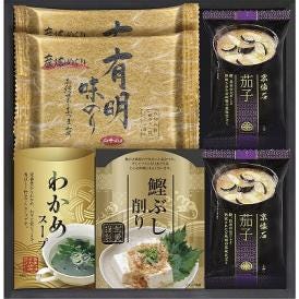 夏の贈り物お中元 白子のり&マルコメ和風詰合せ 白子有明味のり（8切8枚）・マルコメ京懐石茄子のおみそ汁（11.5g）×各2、わかめスープ（5.3g×2袋）・鰹ぶし削り（2g×3袋）×各1