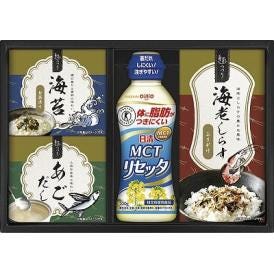 夏の贈り物お中元 日清MCTリセッタ＆和風詰合せ 日清MCTリセッタ（200g）・あごだし（6g×2袋）・海苔茶漬け（5.5g×2袋）・海老しらすふりかけ（3g×3袋）×各1