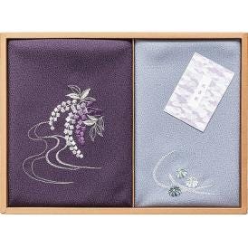 夏の贈り物お中元 刺繍入り二巾風呂敷＆刺繍入り金封包み 洛北 紫 二巾風呂敷：71×70cm、金封包み：38×37cm