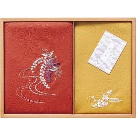 春の贈り物 刺繍入り二巾風呂敷＆刺繍入り金封包み 洛北 赤 二巾風呂敷：71×70cm、金封包み：38×37cm