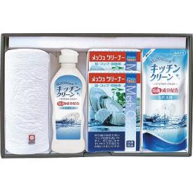 夏の贈り物お中元 今治産タオル＆キッチン洗剤セット メッシュクリーナー（中国）×2、フェイスタオル（34×70cm）・キッチンクリーン（250ml）・キッチンクリーン詰替用（200ml）×各1