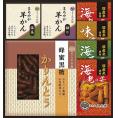 夏の贈り物お中元 かりんとう・あられ・羊かん詰合せ あられ（海老）（12g）×2、羊かん（抹茶・練り）（各60g）・蜂蜜黒糖かりんとう（40g）・あられ（海苔・味噌）（各12g）×各1