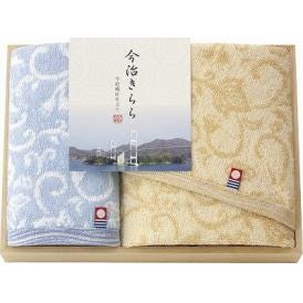夏の贈り物お中元 愛媛今治 木箱入フェイスタオル＆ハンドタオル 今治きらら フェイスタオル：34×75cm、ハンドタオル：34×34cm