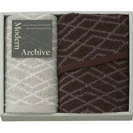 夏の贈り物お中元 スリムバスタオル＆フェイスタオル Modern Archive ブラウン スリムバスタオル：34×100cm、フェイスタオル：34×70cm