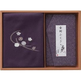 夏の贈り物お中元 刺繍入り二巾風呂敷&金封ふくさ 洛北 紫 二巾風呂敷：71×70cm、金封ふくさ：20×12cm