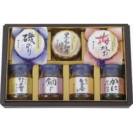 夏の贈り物お中元 ご飯のお供瓶詰セット 磯じまん 鯛みそ（100g）・磯のり・黒毛和牛肉みそ・梅かつお・刻み生姜煮・かにのり佃煮（各90g）・柚子風味なめ茸（85g）×各1