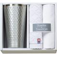 夏の贈り物お中元 タンブラー＆今治産タオルセット タンブラー（直径8×14.5cm・420ml）・今治ウォッシュタオル（28×30cm）・マイクロファイバークロス（25×25cm）×各1