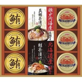 夏の贈り物お中元 和遊膳 海の幸詰合せ 鮪油漬フレーク（70g）・紅ずわいがにほぐし身（55g）×各3、瀬戸内海産真鯛茶漬け（5.1g×3袋）・北海道産鮭茶漬け（4g×3袋）×各1