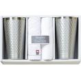 夏の贈り物お中元 タンブラー＆今治産タオルセット タンブラー（直径8×14.5cm・420ml）×2、今治ウォッシュタオル（28×30cm）・マイクロファイバークロス（25×25cm）×各1