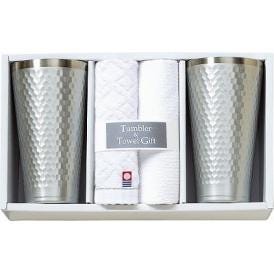 夏の贈り物お中元 タンブラー＆今治産タオルセット タンブラー（直径8×14.5cm・420ml）×2、今治ウォッシュタオル（28×30cm）・マイクロファイバークロス（25×25cm）×各1