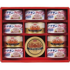 夏の贈り物お中元 紅ずわいがに&シーフードギフト はごろもシーチキンマイルド（140g）×7、ニッスイ紅ずわいがにほぐし身（100g）×4