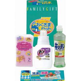 夏の贈り物お中元 洗剤おくさまセット ライオントップクリアリキッド抗菌（300g）・キッチンリフレッシュコンパクト（270ml）・リード冷凍も冷蔵も新鮮保存バッグ（タイ）（S3枚）・ネットスポンジ（中