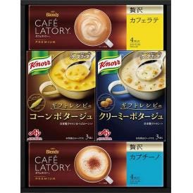 夏の贈り物お中元 クノールスープ&コーヒーギフト 味の素 クノールカップスープ（コーンポタージュ・クリーミーポタージュ）（各3袋入）・ブレンディカフェラトリースティック（贅沢カフェラテ・贅沢カプチーノ