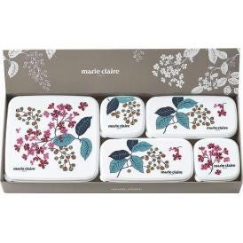 夏の贈り物お中元 シール容器5点セット マリ・クレール 正角型小（6.8×6.8×4.6cm・130ml）・長角型（13.8×7×4.6cm・290ml）×各2、正角型大（13.9×13.9×4.6c