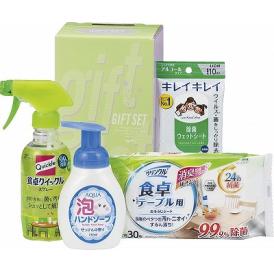 夏の贈り物お中元 NEW清潔習慣クリーンセット 花王食卓クイックルスプレー（300ml）・アクア泡ハンドソープ（中国）（250ml）・クリンクル食卓テーブル用シート（30枚入）・ライオンキレイキレイお