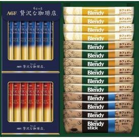 夏の贈り物お中元 スティックカフェオレ＆ブラックアソートギフト AGF ちょっと贅沢な珈琲店スティックブラック（ブラジルブレンド・モカブレンド）（各2g）×各7、ブレンディスティックカフェオレ（14g