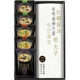 夏の贈り物お中元 京懐石 和膳 詰合せ 京懐石フリーズドライ即席味噌汁（長ねぎ・野菜）×各2、京懐石フリーズドライ即席味噌汁（茄子）・有明海柳川産味付海苔（牡蠣醤油・明太子・味付海苔）（各8切6枚）×