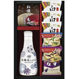 夏の贈り物お中元 アマノフーズ＆ヤマサ鮮度しょうゆ詰合せ 白子のり味のり（8切5枚）×3、ヤマサ鮮度しょうゆ（200ml）・アマノフーズいつものおみそ汁とうふ（10g）・アマノフーズいつものおみそ汁な