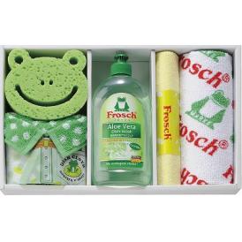 夏の贈り物お中元 キッチン洗剤ギフト フロッシュ マイクロファイバークロス（中国）（25×25cm）×2、食器用洗剤（アロエヴェラ）（ドイツ）（500ml）・スポンジ（中国）・タオルハンカチ（中国）（