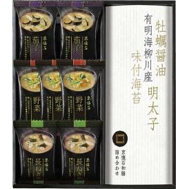 夏の贈り物お中元 京懐石 和膳 詰合せ 京懐石フリーズドライ即席味噌汁野菜×3、京懐石フリーズドライ即席味噌汁（長ねぎ・茄子）×各2、有明海柳川産味付海苔（牡蠣醤油・明太子・味付海苔）（各8切6枚）×