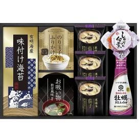 夏の贈り物お中元 キッコーマン&マルコメ和風詰合せ マルコメ京懐石茄子のおみそ汁（11.5g）×3、キッコーマン牡蠣だししょうゆ（200ml）・島の香しそのり佃煮（80g）・有明海産味付け海苔（3切6