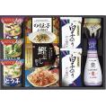 夏の贈り物お中元 キッコーマン&アマノフーズ食卓詰合せ 白子だし塩のり（8切5枚）×2、キッコーマンしぼりたて生しょうゆ（200ml）・島の香のり佃煮（80g）・のり玉子ふりかけ（4.5g×2袋）・鰹