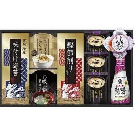 夏の贈り物お中元 キッコーマン&マルコメ和風詰合せ マルコメ京懐石茄子のおみそ汁（11.5g）×3、キッコーマン牡蠣だししょうゆ（200ml）・島の香しそのり佃煮（80g）・のり玉子ふりかけ（4.5g