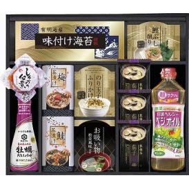 春の贈り物 キッコーマン&マルコメ和風詰合せ マルコメ京懐石茄子のおみそ汁（11.5g）×3、日清ヘルシーベジオイル（600g）・キッコーマン牡蠣だししょうゆ（200ml）・島の香しそのり佃煮（