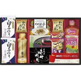 夏の贈り物お中元 日清オイリオ＆白子のり食卓詰合せ アマノなすおみそ汁（9.5g）・マルトモかつおだしの素（4g×4袋）・白子だし塩のり（8切5枚）×各2、日清ヘルシーベジオイル（600g）・伊賀越天