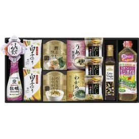 夏の贈り物お中元 キッコーマンしょうゆ&オリーブオイル詰合せ たまごスープ（5.4g）×3、白子味のり（8切5枚）×2、日清ヘルシーベジオイル（600g）・オリーブオイル（229g）・キッコーマン牡蠣