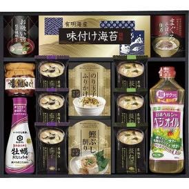 夏の贈り物お中元 キッコーマン&マルコメ和風詰合せ マルコメ京懐石長ねぎのおみそ汁（15.7g）・マルコメ京懐石茄子のおみそ汁（11.5g）×各3、日清ヘルシーベジオイル（600g）・キッコーマン牡蠣