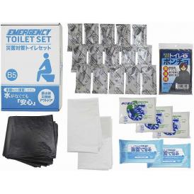 夏の贈り物お中元 災害対策トイレセット15回分 抗菌剤入凝固剤・排便処理袋×各15、水に流せるペーパー×3、収納外袋・除菌アルコールウェットティッシュ×各2、トイレポンチョ×1