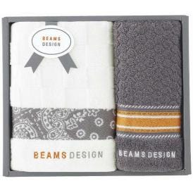 夏の贈り物お中元 フェイスタオル＆タオルハンカチ BEAMS DESIGN グレー フェイスタオル：34×70cm、タオルハンカチ：25×25cm