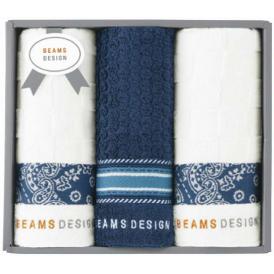夏の贈り物お中元 フェイスタオル3P BEAMS DESIGN ネイビーブルー 34×70cm