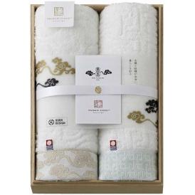 夏の贈り物お中元 唐長文様ロングフェイスタオル2P（木箱入） 今治謹製 約34×90cm