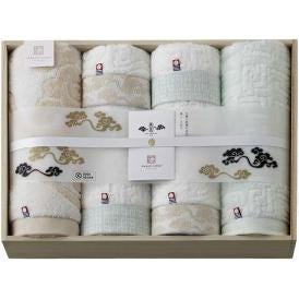 春の贈り物 唐長文様タオルセット（木箱入） 今治謹製 ロングフェイスタオル（約34×90cm）×4、コンパクトバスタオル（約50×100cm）×2