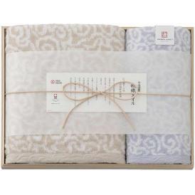夏の贈り物お中元 バスタオル&フェイスタオル（木箱入） 今治謹製 ブルー バスタオル：60×110cm、フェイスタオル：33.5×75cm