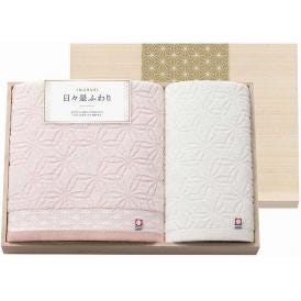 夏の贈り物お中元 バスタオル&ハンドタオル（木箱入） 今治 バスタオル：60×110cm、ハンドタオル：34×30cm