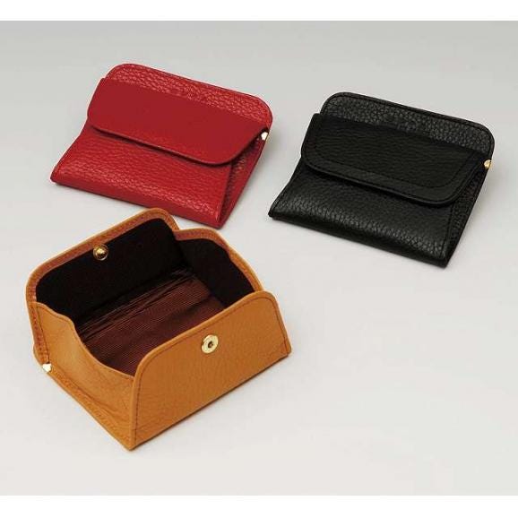 夏の贈り物お中元 日本製牛革小銭入れ 良品工房 黒 10.5×1×9.2cm ★オープンポケット×2、小銭入れ×1　★開閉：スナップボタン式02