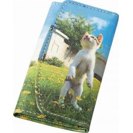 夏の贈り物お中元 キーケース 立ち猫 6×2×10cm ★キーリング×4、内ポケット×2　★開閉：スナップボタン式
