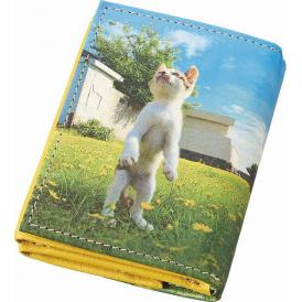 夏の贈り物お中元 三つ折れコンパクト財布 立ち猫 7.5×2×9.5cm ★カード入れ×3、札入れ×2、スナップボタン式小銭入れ×1　★開閉：スナップボタン式