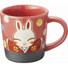夏の贈り物お中元 マグカップ 夕立窯 桃色うさぎ 直径8.8×9.2cm