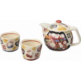 夏の贈り物お中元 和茶ポット＆小湯呑2個セット（赤富士） 夕立窯 ポット：8×15.5×11cm（400ml）、小湯呑：直径7.7×5.5cm