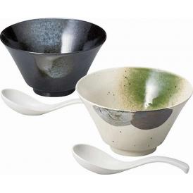 夏の贈り物お中元 インスタン丼ペア 窯変 ラーメン鉢（直径17×9.5cm）・レンゲ×各2