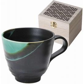 夏の贈り物お中元 釉彩 マグ（木箱入） 緑 直径9.7×8.5cm