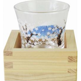 夏の贈り物お中元 冷感桝酒グラス 富士桜 グラス（直径6.5×6.5cm）・枡（8×8×3.5cm）×各1