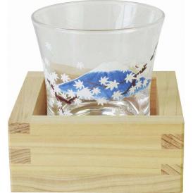 夏の贈り物お中元 冷感桝酒グラス 富士紅葉 グラス（直径6.5×6.5cm）・枡（8×8×3.5cm）×各1