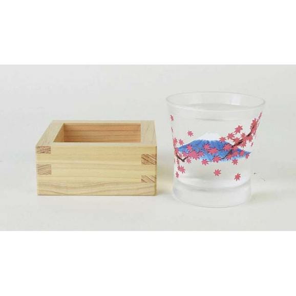 夏の贈り物お中元 冷感桝酒グラス 富士紅葉 グラス（直径6.5×6.5cm）・枡（8×8×3.5cm）×各102