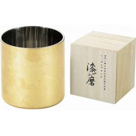 夏の贈り物お中元 二重ロックカップ（木箱入） 漆磨 越前和紙コースター×10、カップ（直径7.8×8cm)×1
