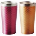 夏の贈り物お中元 ペアメタルサーモタンブラー340ml リュクス ピンク&ゴールド 直径7.5×13cm